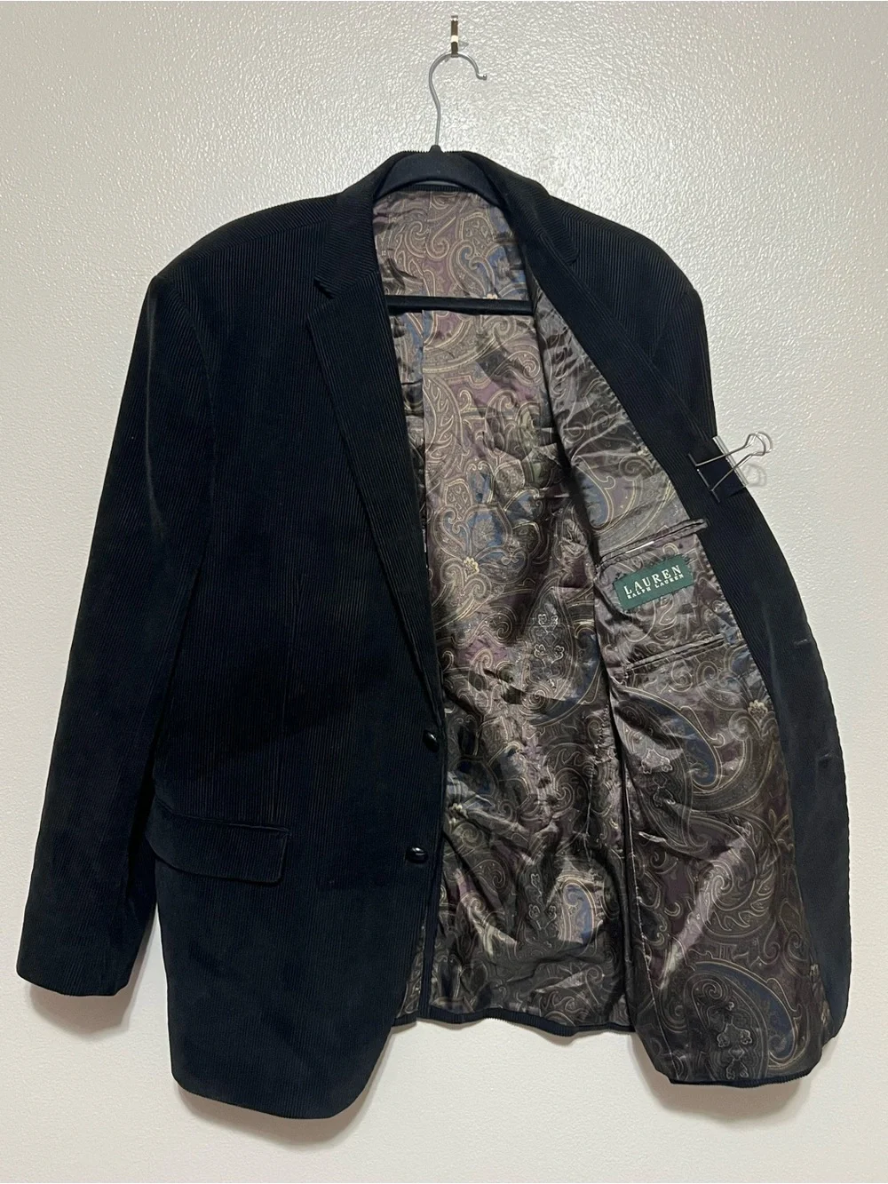 Polo Ralph Lauren Vintage Mens Black Corduroy Blazer Jacket Size 48L